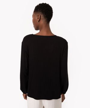 bata de viscose manga longa preto