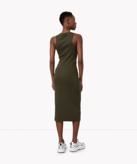 vestido básico midi decote halter neck verde militar