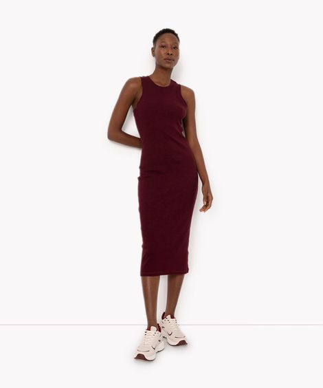 vestido básico midi decote halter neck vinho