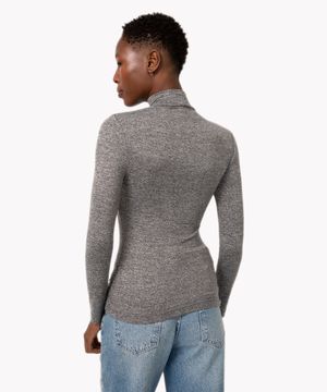 blusa básica alongada gola alta preto - preto mescla