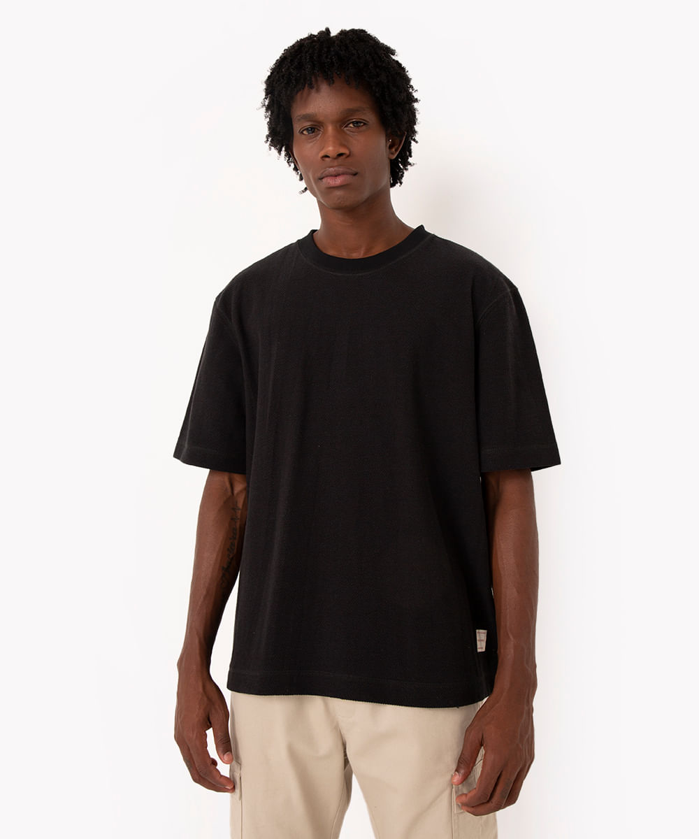camiseta de algodão oversized manga curta preta