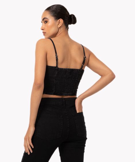 cropped jeans cut out alça fina preto