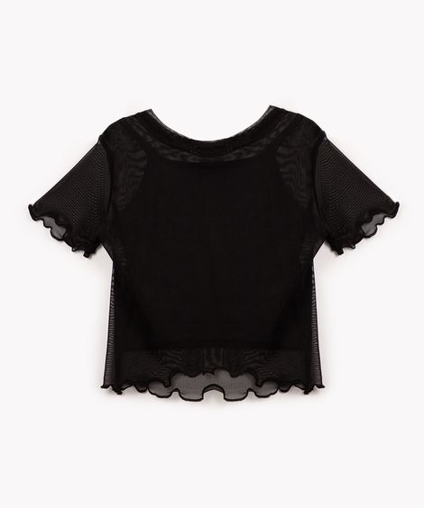 blusa infantil de tule manga curta preto