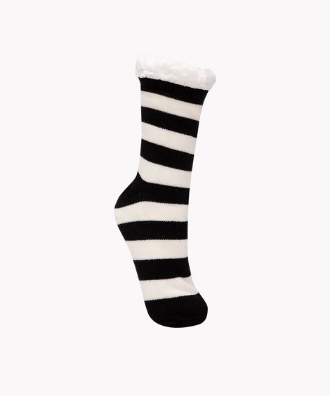 meia cano longo de tricot listrado sherpa preto