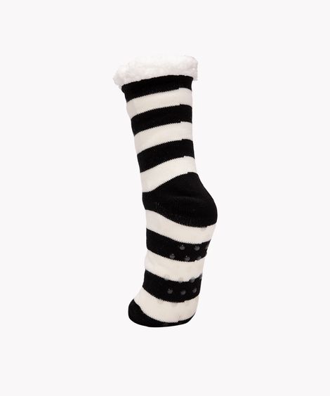 meia cano longo de tricot listrado sherpa preto