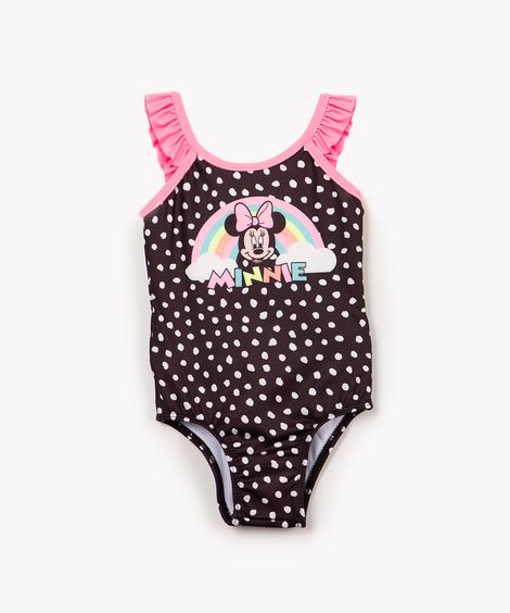 maiô infantil minnie mouse com proteção uv preto