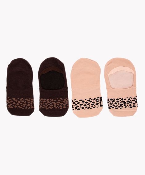 kit de 2 pares de meias invisíveis animal print colorido