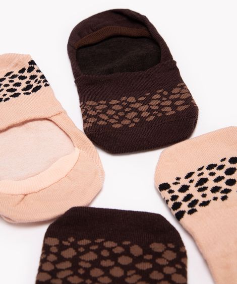 kit de 2 pares de meias invisíveis animal print colorido
