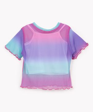 blusa infantil de tule degradê manga curta colorido