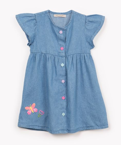 vestido jeans infantil com botões azul