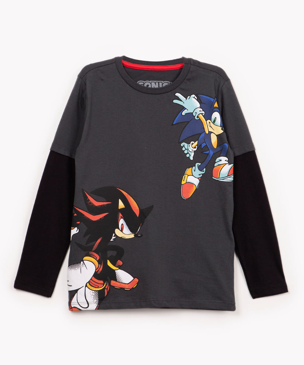 Camiseta Infantil Manga Longa Sonic Camiseta Personagens Sonic