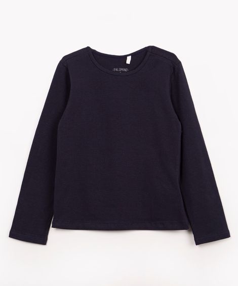 blusa infantil básica manga longa  azul marinho