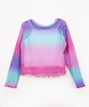 blusa infantil de tule degradê manga longa colorido