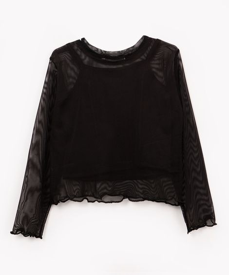 blusa infantil de tule manga longa preta