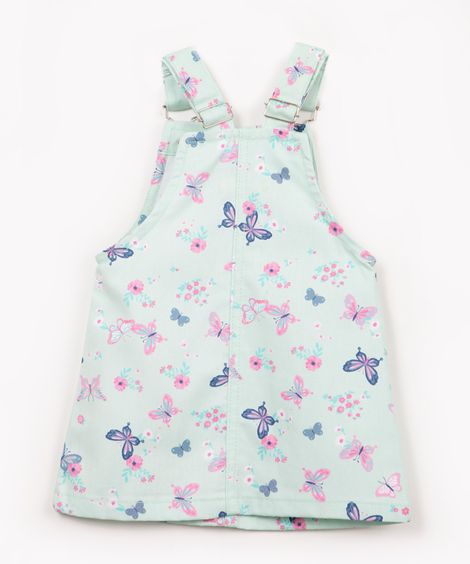 salopete de sarja infantil floral borboletas com bolso verde