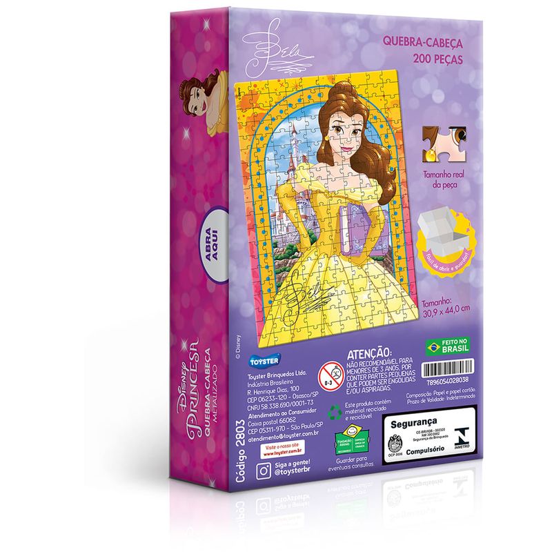 Quebra-Cabeça - Metalizado - 200 Peças - Disney - Princesa - Bela - Toyster