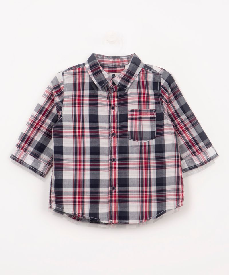 Camisa Infantil Manga Longa Flanela Xadrez Branca e Preta - EcaMeleca