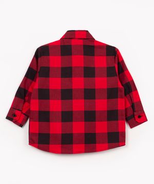 camisa infantil xadrez com bolso manga longa vermelho