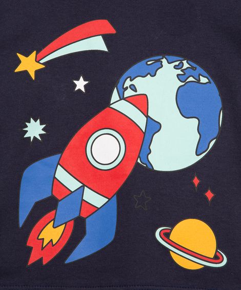 pijama infantil de algodão curto foguete azul marinho