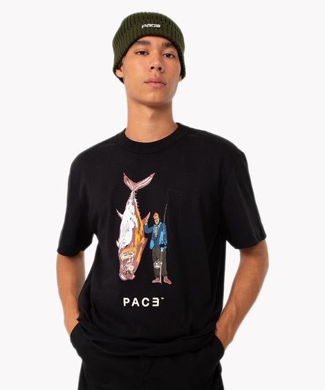 camiseta de algodão fisherman manga curta pace preta