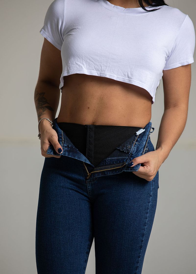 Calça Cropped Jeans Sawary Slim Pregas Azul