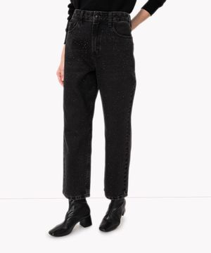 calça jeans reta comfort brilho cintura super alta preto