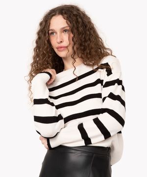 suéter de tricot listrado com fendas off white