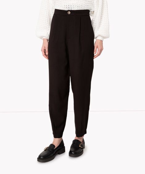 calça cenoura de viscose cintura alta preto