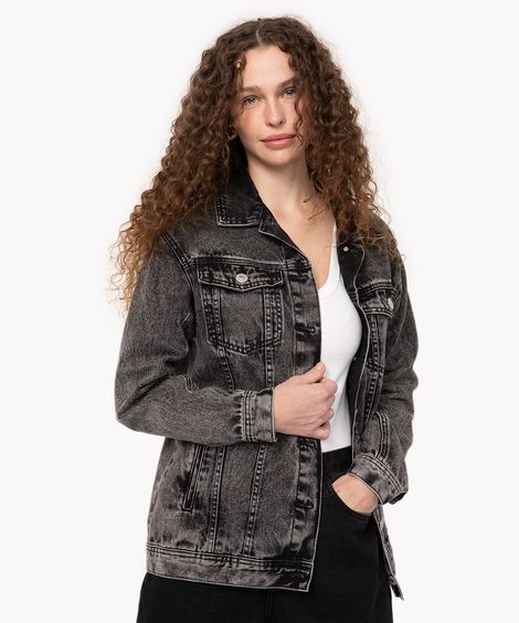 jaqueta jeans trucker oversized  preto