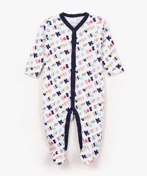 macacão de algodão infantil Minnion manga longa off white