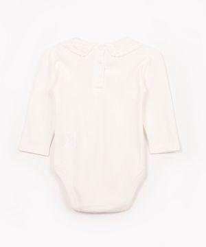 body de algodão infantil com renda manga longa off white