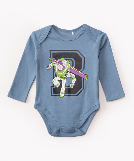 body de algodão infantil Buzz Toy Story manga longa azul