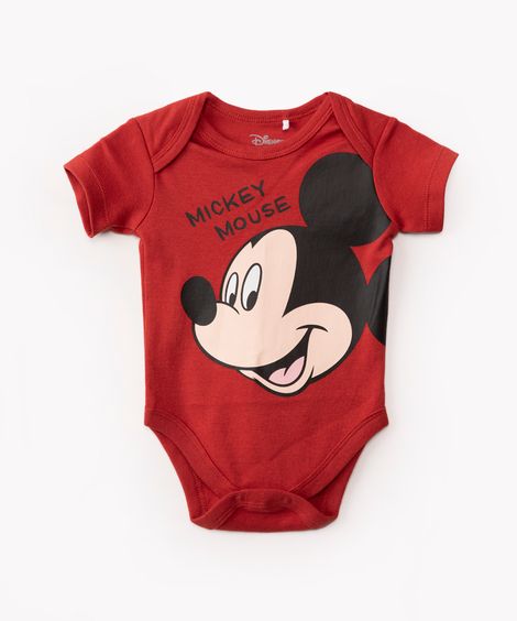 body de algodão infantil Mickey manga curta vermelho