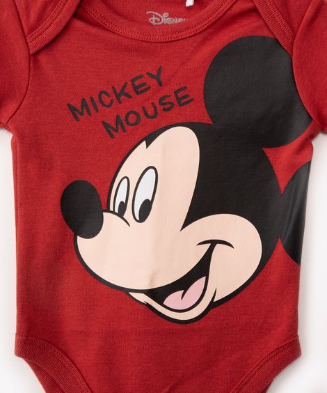 body de algodão infantil Mickey manga curta vermelho