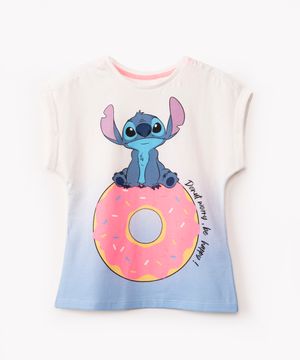camiseta infantil stitch manga curta azul