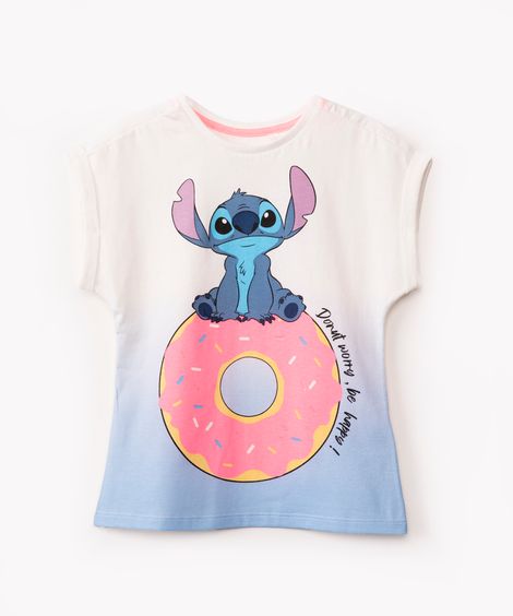 camiseta infantil stitch manga curta azul