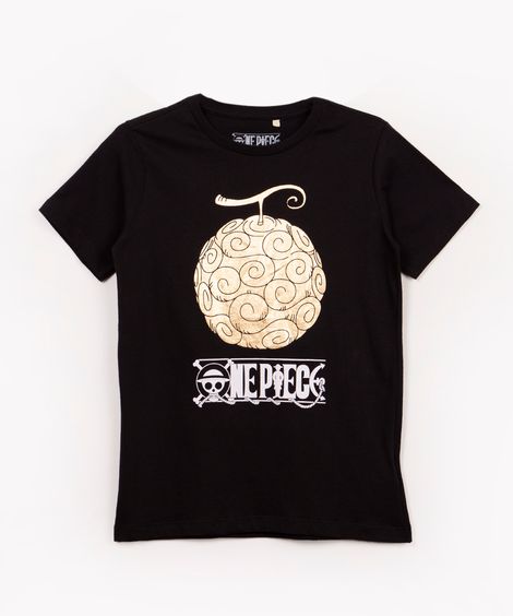 camiseta de algodão juvenil one piece manga curta preta