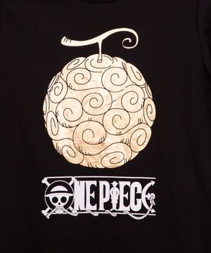 camiseta de algodão juvenil one piece manga curta preta