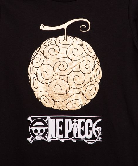 camiseta de algodão juvenil one piece manga curta preta