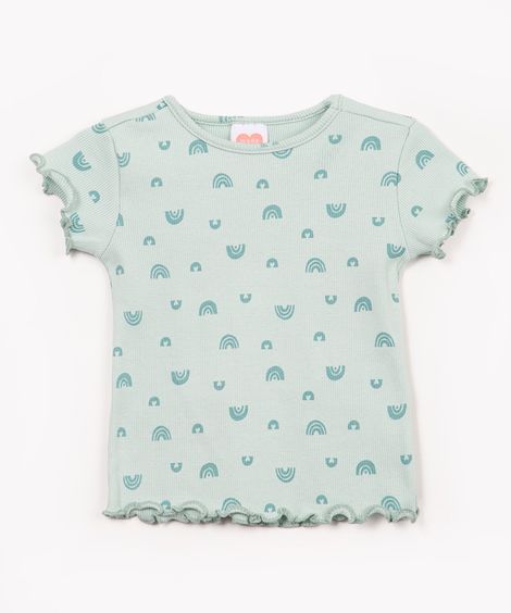 blusa de algodão infantil arco íris manga curta verde claro
