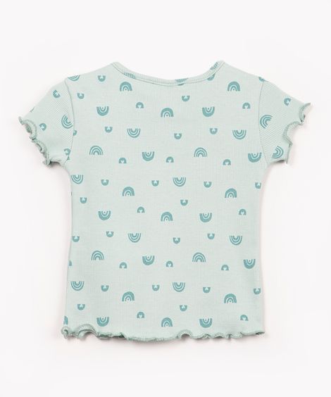 blusa de algodão infantil arco íris manga curta verde claro