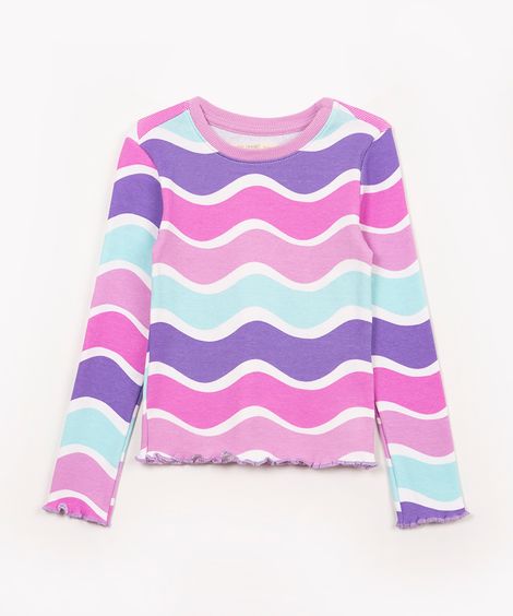 blusa infantil de algodão listras manga longa colorida