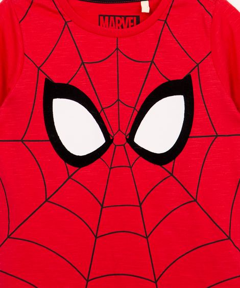 camiseta de algodão infantil homem aranha manga curta vermelha