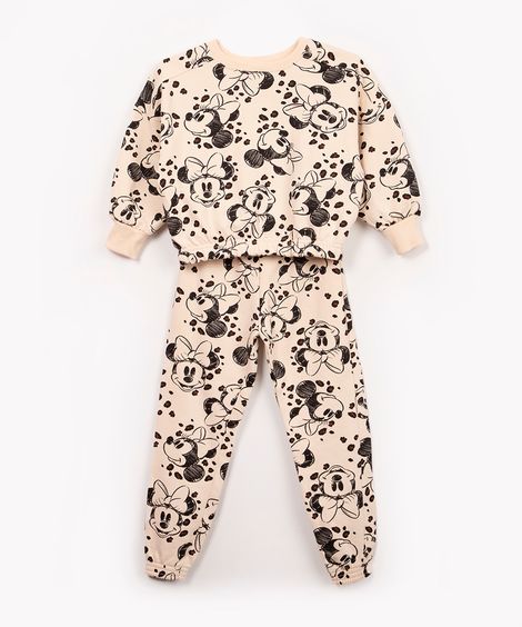 conjunto infantil de moletom minnie  bege