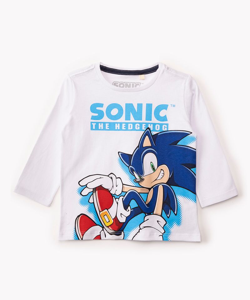 Camiseta Personagem Sonic Algodão Fio 30.1 Gola Redonda - Branco