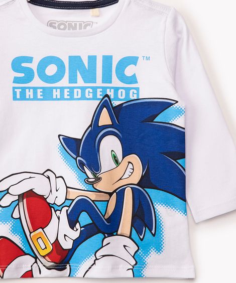 camiseta de algodão infantil sonic manga curta branco