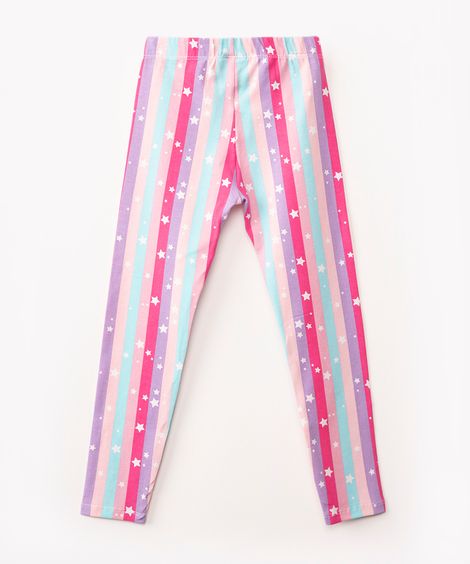 calça legging infantil listras com estrelas colorida