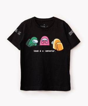 camiseta de algodão infantil among us manga curta preta