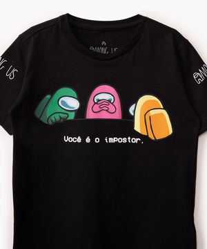 camiseta de algodão infantil among us manga curta preta