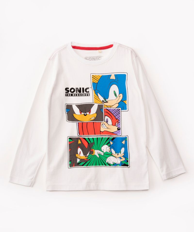 Camiseta Personagem Sonic Algodão Fio 30.1 Gola Redonda - Branco